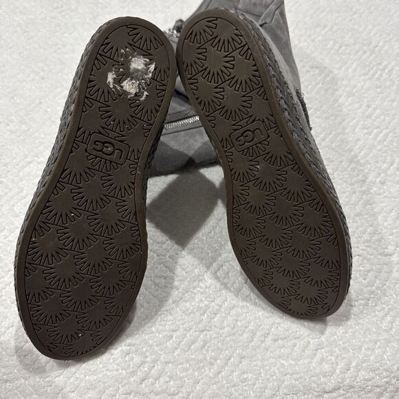 UGG Emerie Knee High Flat Boots Charcoal Gray Suede Tassel Charm  Sz 7 - Picture 5 of 10